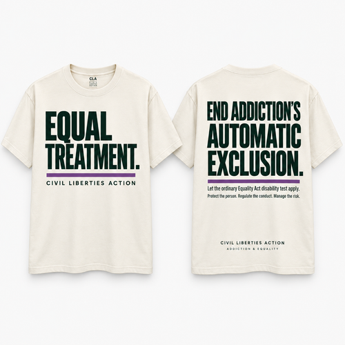 Civil Liberties Action Equal Treatment T-shirt, front and back