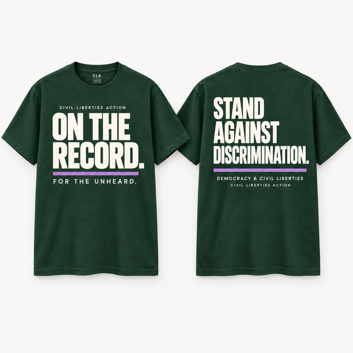 Civil Liberties Action On The Record T-shirt, front and back